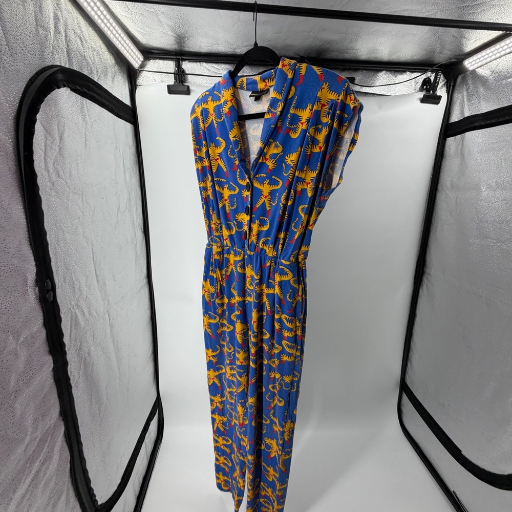Nooworks Strongman Tiger Print Jumpsuit Blue Cotton Lycra Large Made in USA